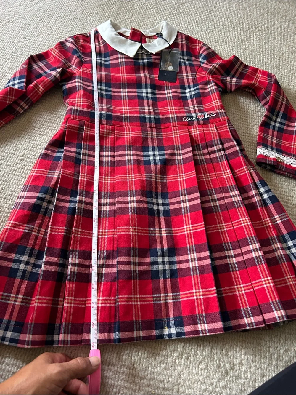 E-Land Kids Red Plaid Dress with White Peter Pan Collar